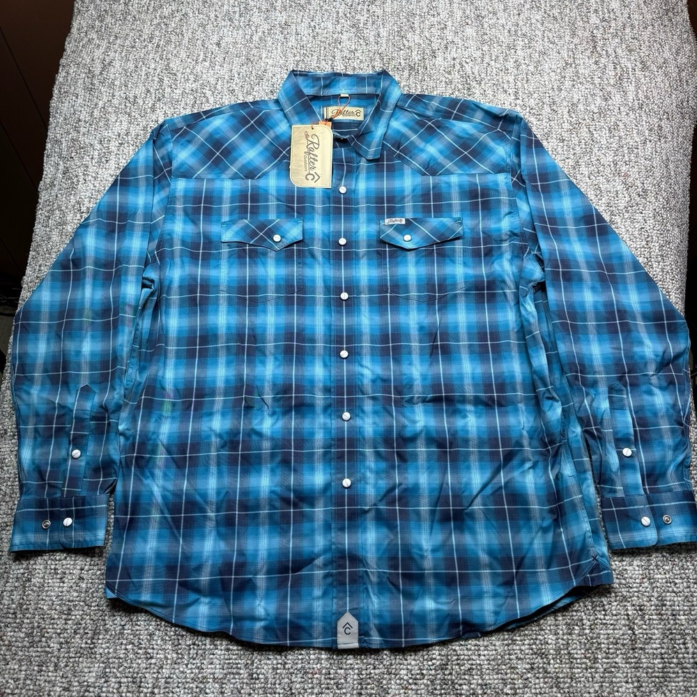 Rafter C Mens XL Blue Plaid Pearl Snap Long Sleeve Western Shirt NWT